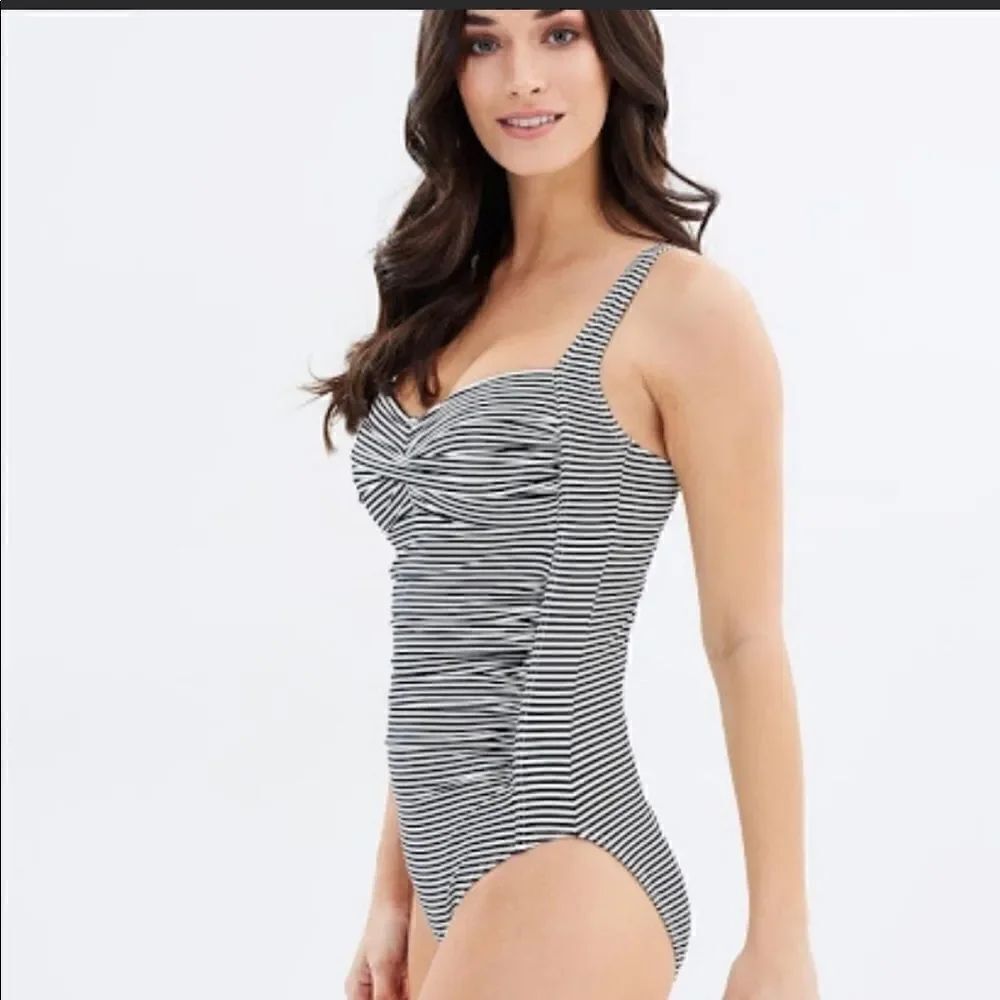 Niptuck ruched one piece swimsuit black white 6